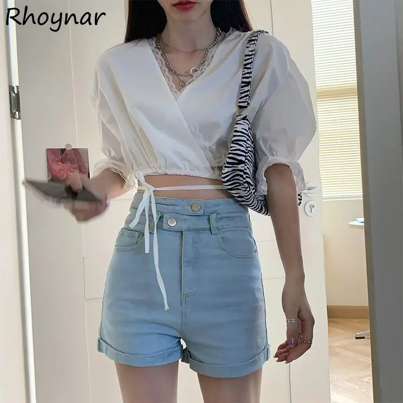 

Shorts Womens Summer Korean Style Simple High Waist Leisure Students Basic All-match Fashion Female Streetwear Buttons Vintage