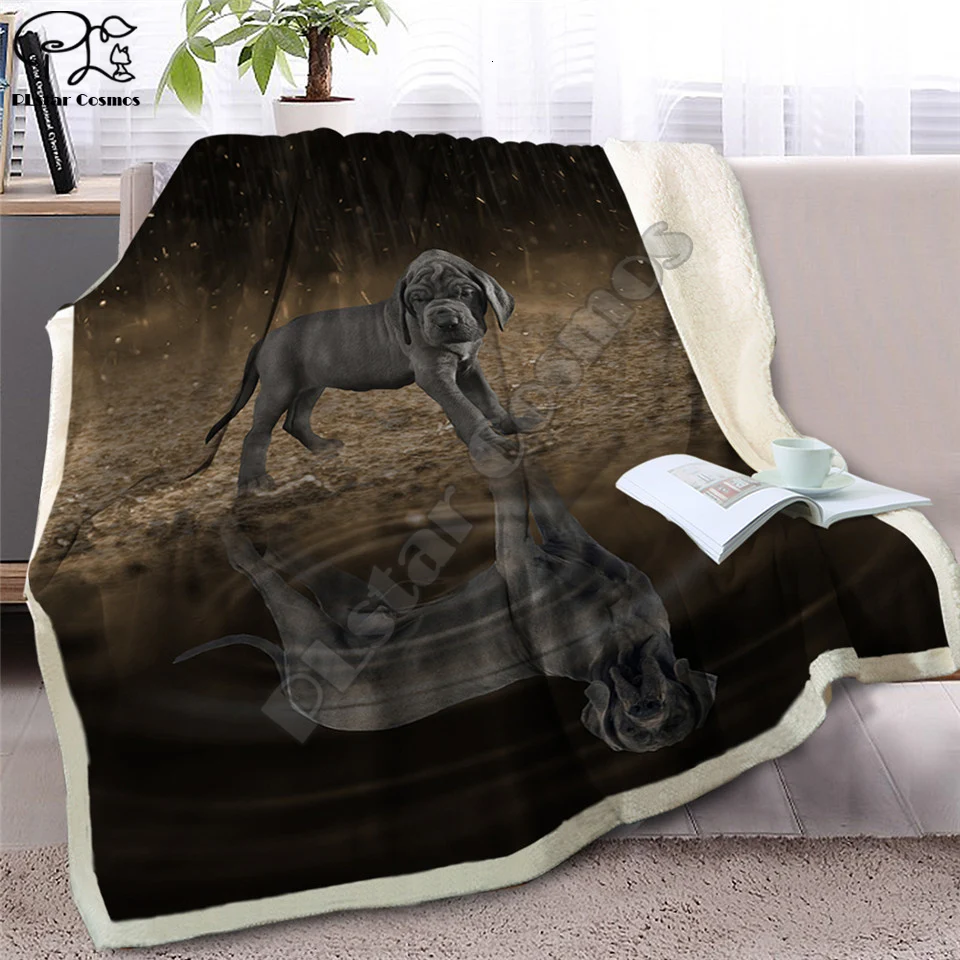 Pug Sherpa Blanket on Beds Animal Throw for Kids Dog Reflection Bedspread 3D French Bulldog Puppy Sofa Cover style-7 | Дом и сад