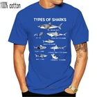 Забавная Мужская футболка, модная футболка, типы акул, мегалодон, дайвер, большая белая акула, черные акулы, женская футболка