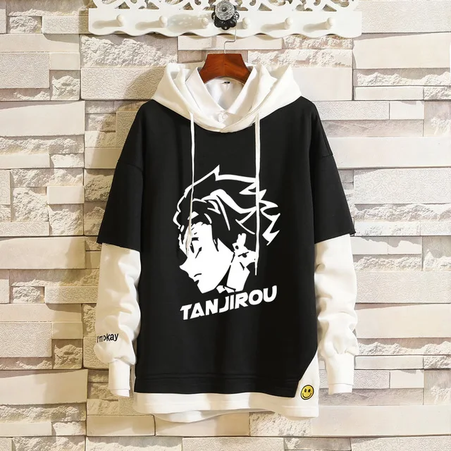 Anime Demon Slayer: Kimetsu no Yaiba Sportswear Sweatshirts Top Fake Two Piece Cosplay Costume Sweater Hoodie | Тематическая одежда