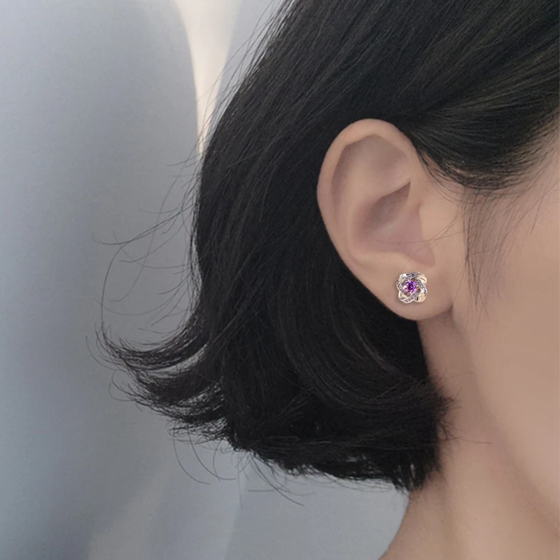 

1 Pair Fashionable Silver Crystal Cross Earrings,Flower Earrings, 4 Styles White Diamond, Women's And Girls' Birthday Gifts