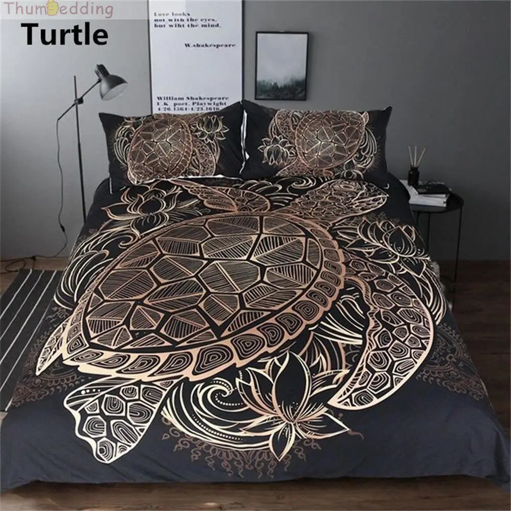 

Thumbedding Golden Bedding Set Turtle 3D Tortoise Duvet Cover Set King Size National Standard Queen Bed Set with Pillowcase 3pcs