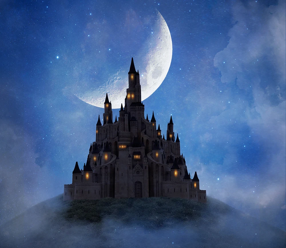 

Magic Castle Witch Wizard Backdrop Photography Halloween Night Moon Background Decors for Child Kid Portrait Photo Booth Prop