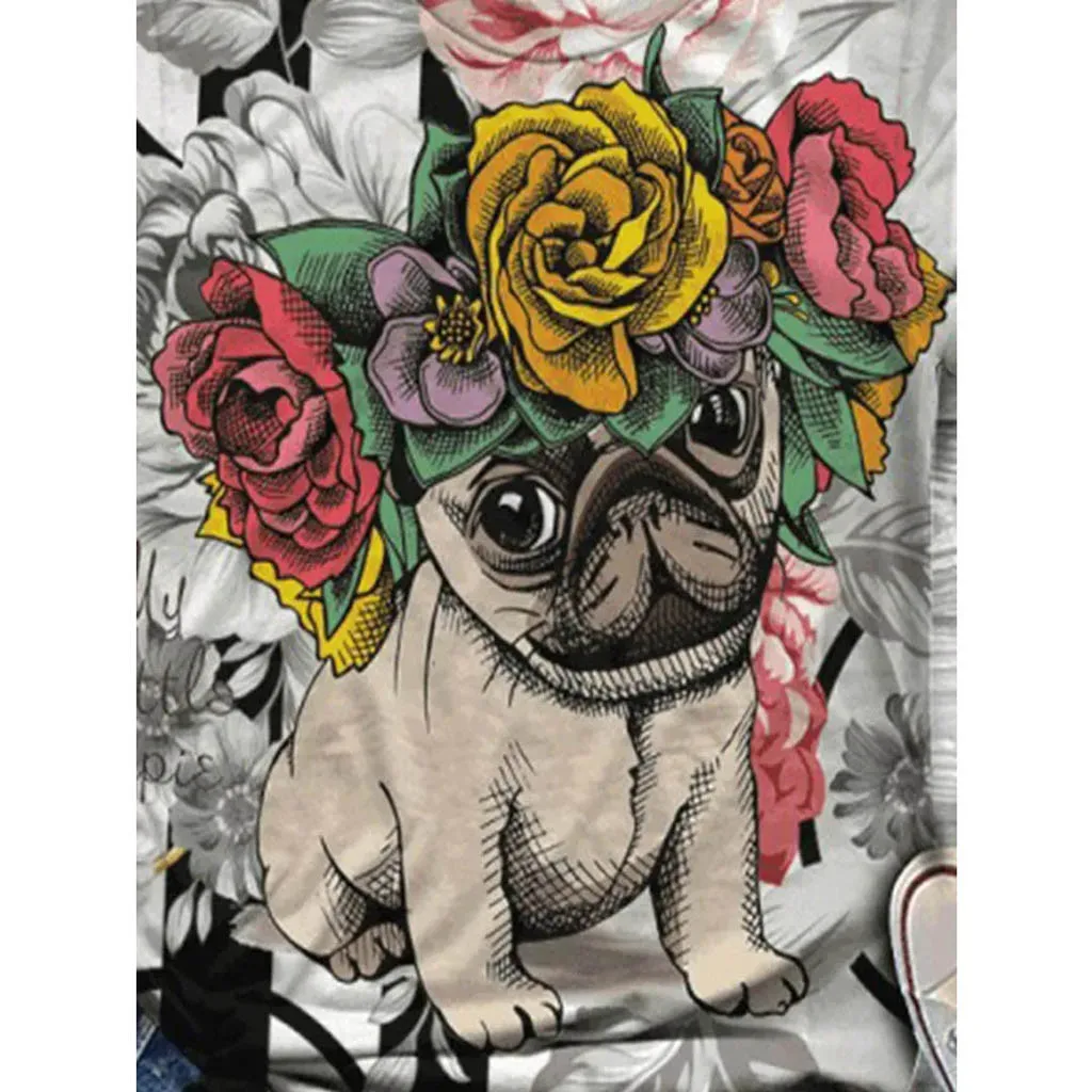 Women Harajuku Cute Bulldog Tshirt French Pug Teckel Funny T Shirt Frances German Shepherd T-shirt Pit Bull Top Female #T2G | Женская
