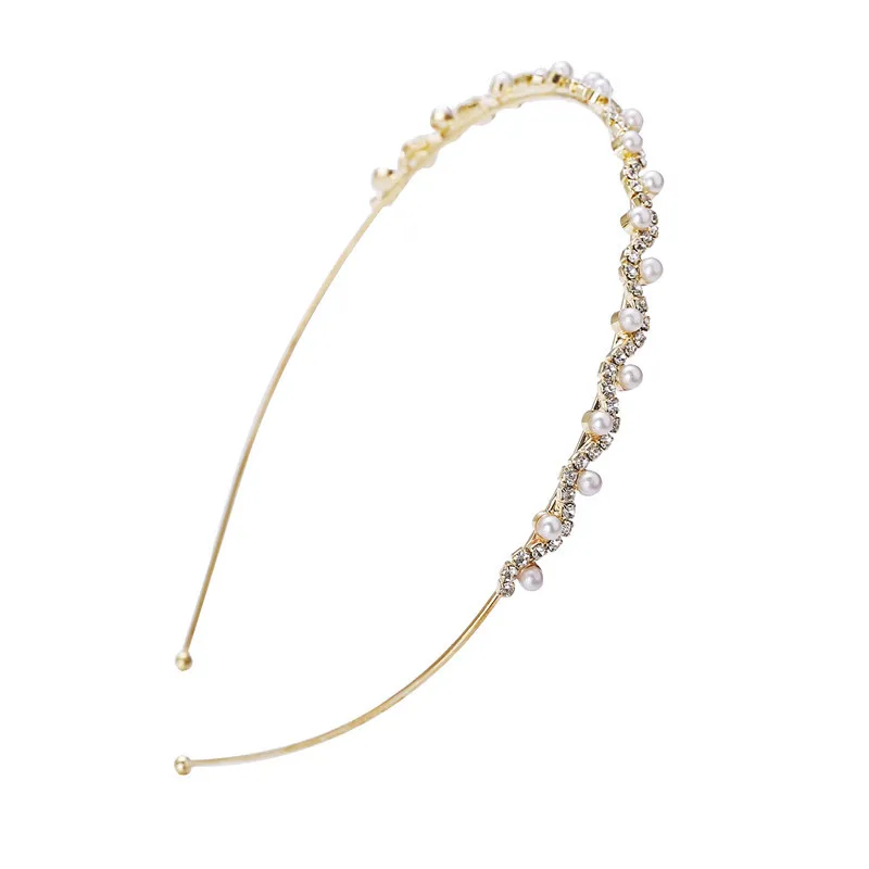 Hot Sale Crystal Rhinestone Pearls Wave Headband Women Bridal Wedding Hair Accessories Stretch Hairbands Hoop Girl Headwear |