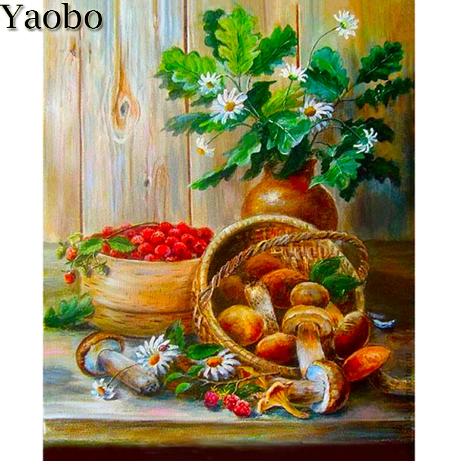 

Алмазная 5D картина «сделай сам», картина с полным напылением, квадратная, круглая, овощи, грибы, корзина, клубника, вышивка крестиком, мозаик...