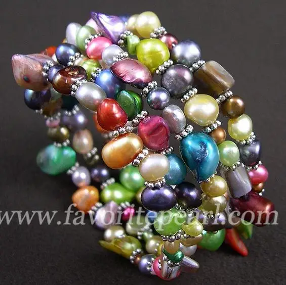 

New Arrival Favorite Pearl Bracelet Four Row 3-8mm Rainbow Color Natural Freshwater Pearl Bangle Handmade Fine Jewelry For Women