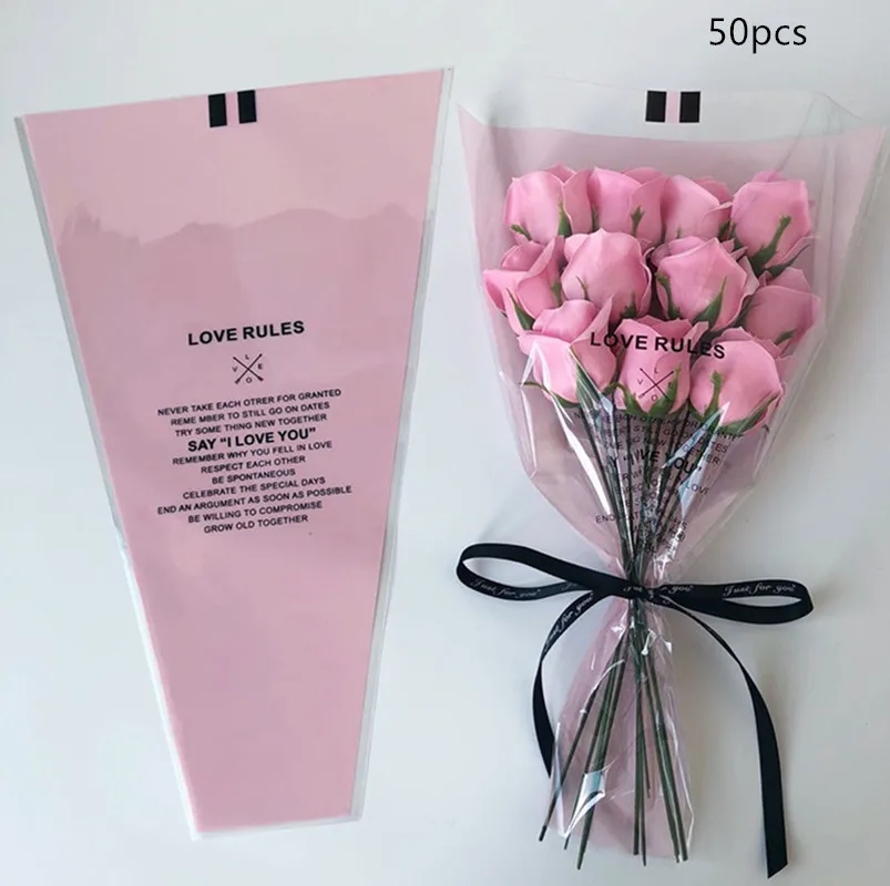 50 шт. прозрачная полупрозрачная мини сумка для букета одна розовая сумочка