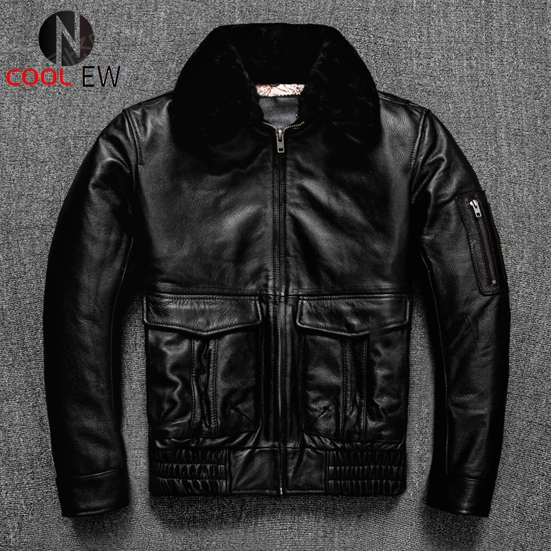 

Мужская кожаная куртка, черная свободная Осенняя авиационная куртка из натуральной воловьей кожи в стиле милитари, модель 5XL, 2021