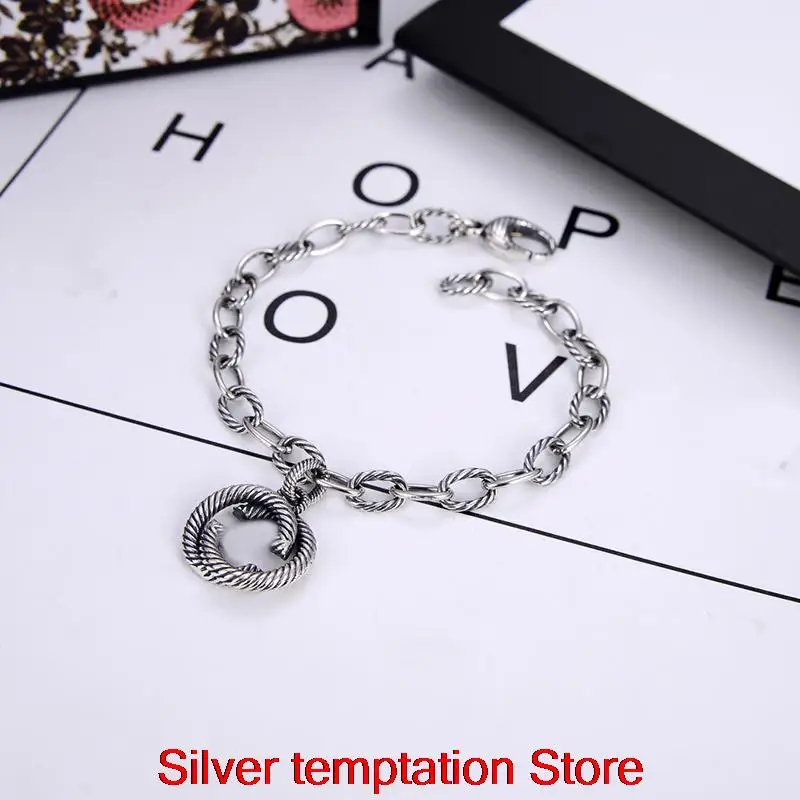 

Ag 925 Sterling Silver Twisted Double Bracelets Men And Women Couple Hip Hop Trend Luxury Charma Ccessories Exquisite Original