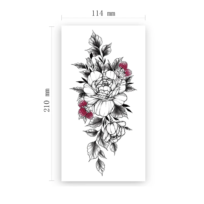 

Colored Fruit Waterproof Temporary Tattoo Sticker Black Peony Rose Flowers Design Fake Tattoos Flash Tatoos Arm Body Art Women
