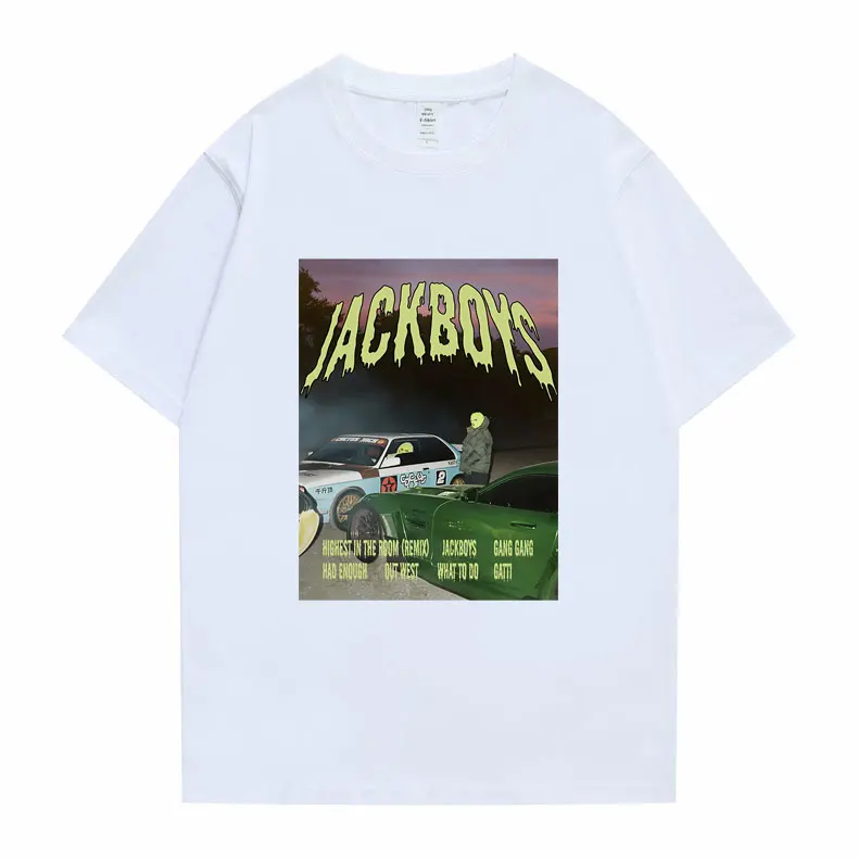 

Jackboys &amp Travis Scott Pattern Print T Shirts Vehicle Sleeve Summer Fashion Men Tshirt Nagri Asap Rocky T-Shirt Tops