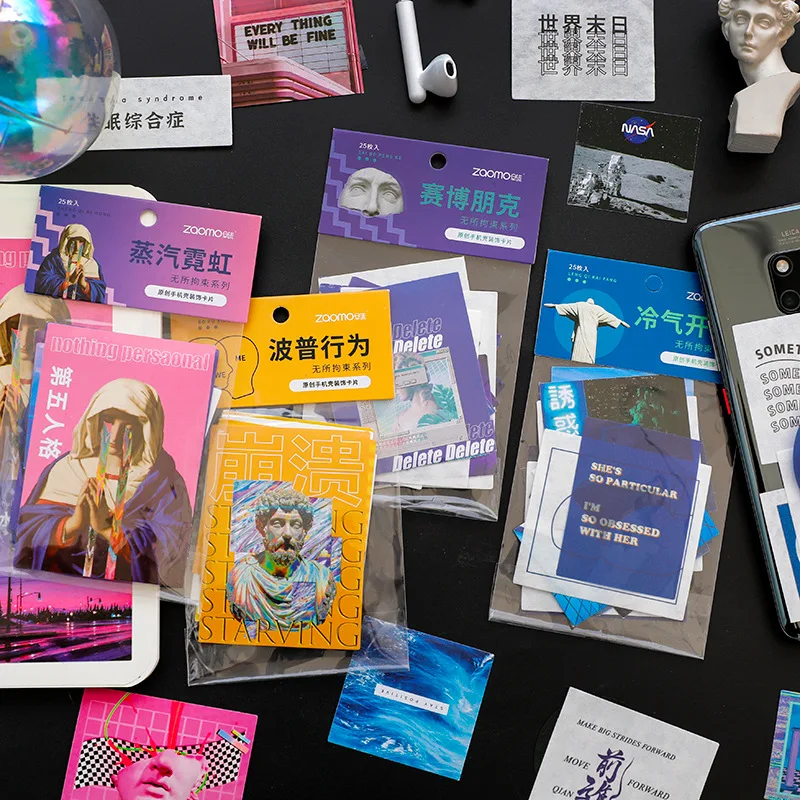 

25 pcs/pack Retro Vapor wave Decorative Stickers Scrapbooking Stick Label Diary Album stationery painting Sticker Accessories