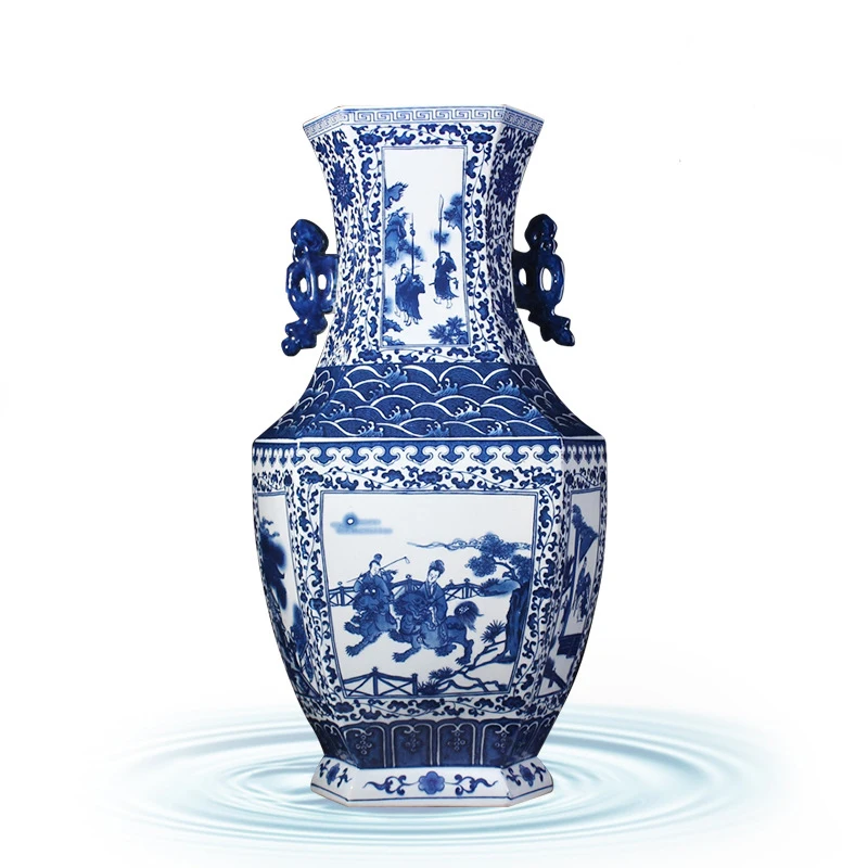 Традиционная фарфоровая ваза с изображением династии Цин сине белая ручной