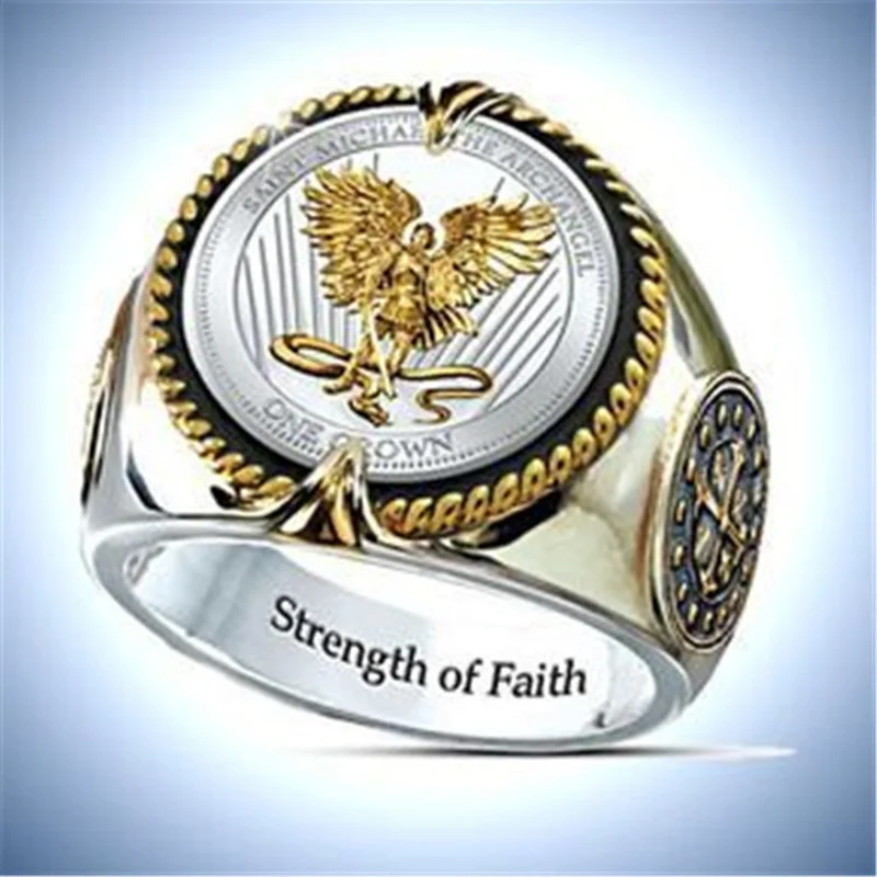 

Mifeiya Popular Army Badge Signet Men's Ring Gold "strength of Faith" Finger Rings for Hip Hop Jewelry Bague Homme