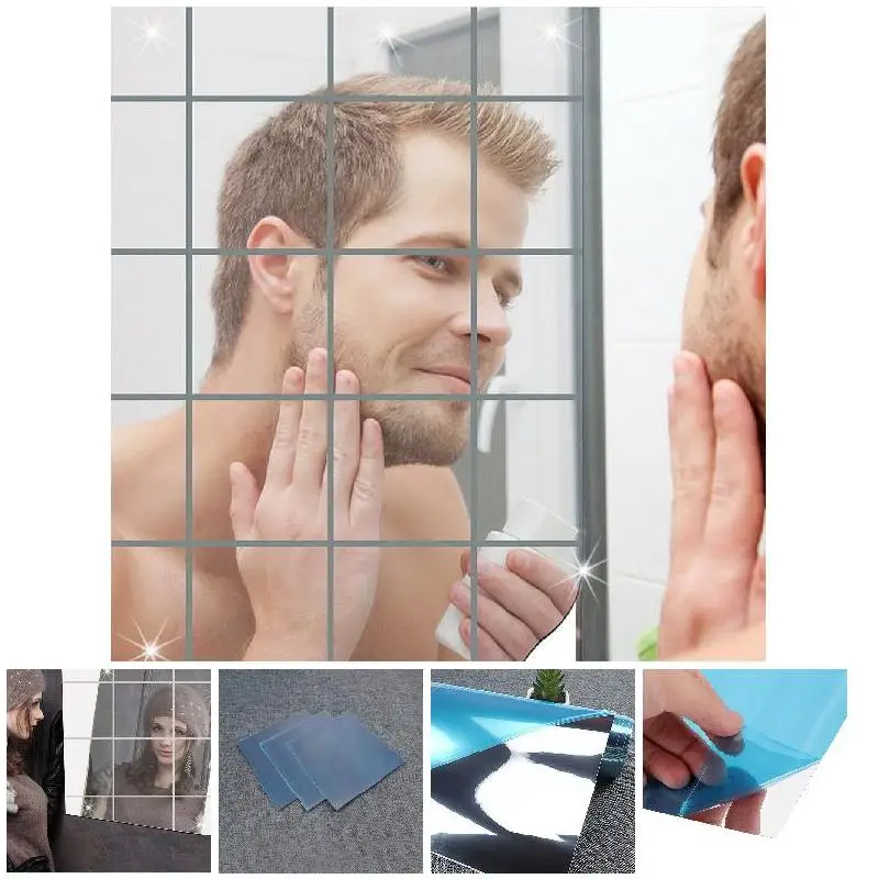 16 шт. модные квадраты зеркальные настенные наклейки водонепроницаемые