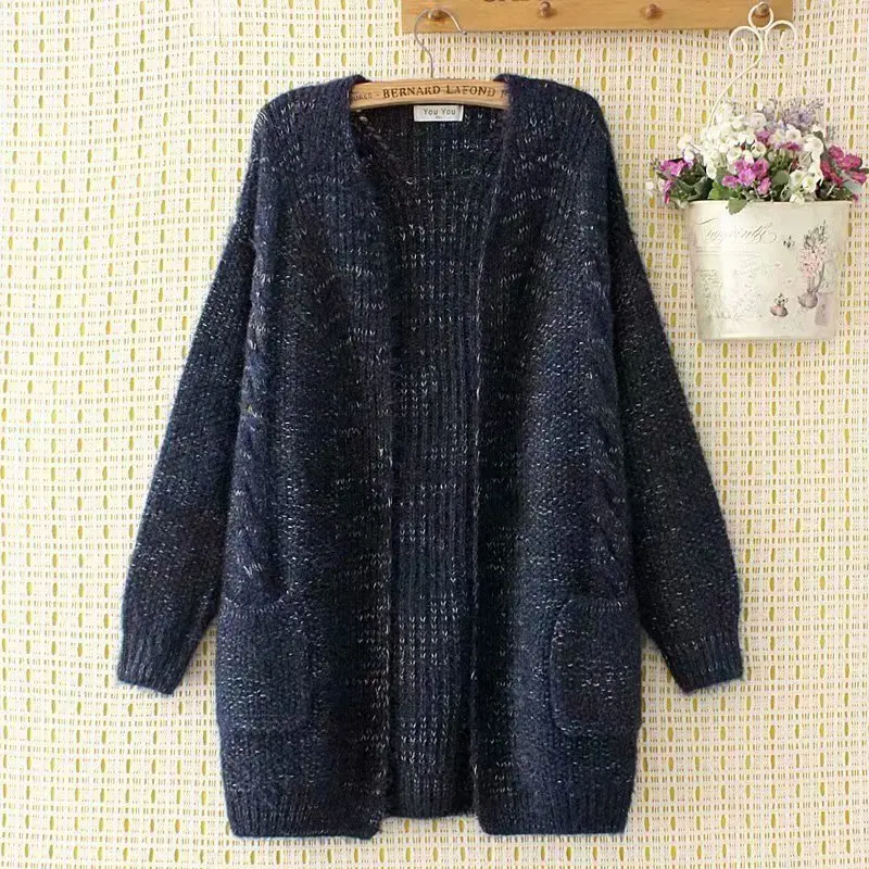 

Размера плюс кардиганы для женщин, новинка 2021, модный осенний Женский Свитер оверсайз с карманами, темно-синий, абрикосовый, свободная женск...