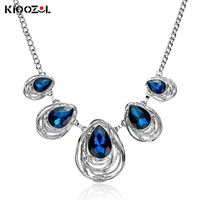 kioozol vintage water drop shape blue color cubic zirconia silver color necklace for women statement jewelry accessories 179 ko1