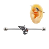 jhjt 316l surgical steell industrial barbell bar charizard ear ring body piercing jewellery 14gauge 38mm