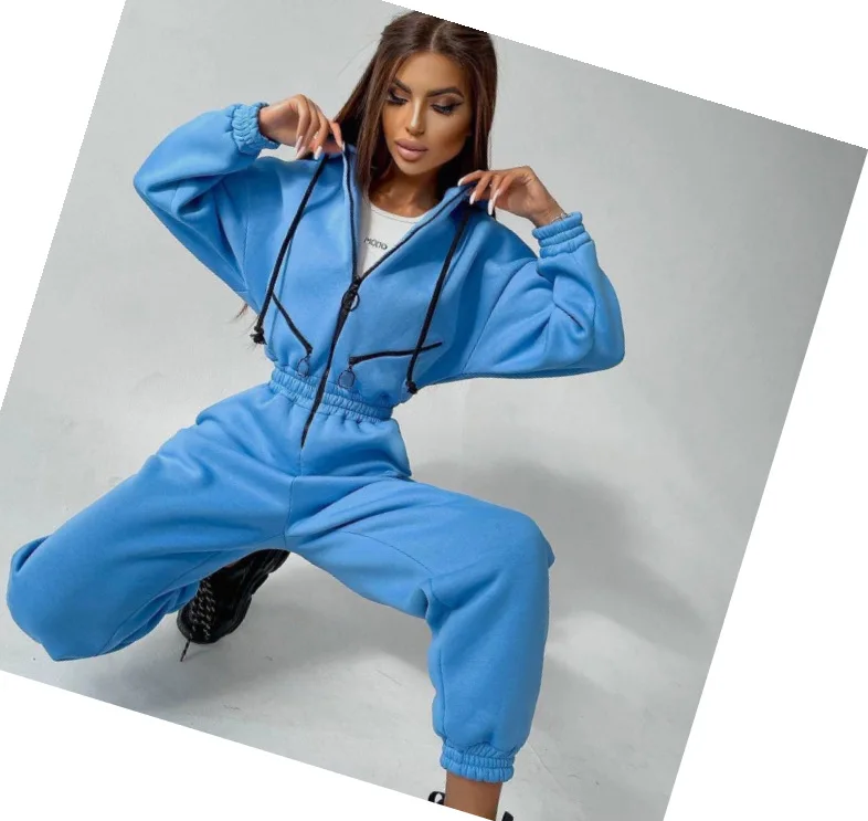 

2021 Sports and Leisure Women's Hooded Jumpsuit One-piece Suit Women's Overalls Bodysuit Ladies
