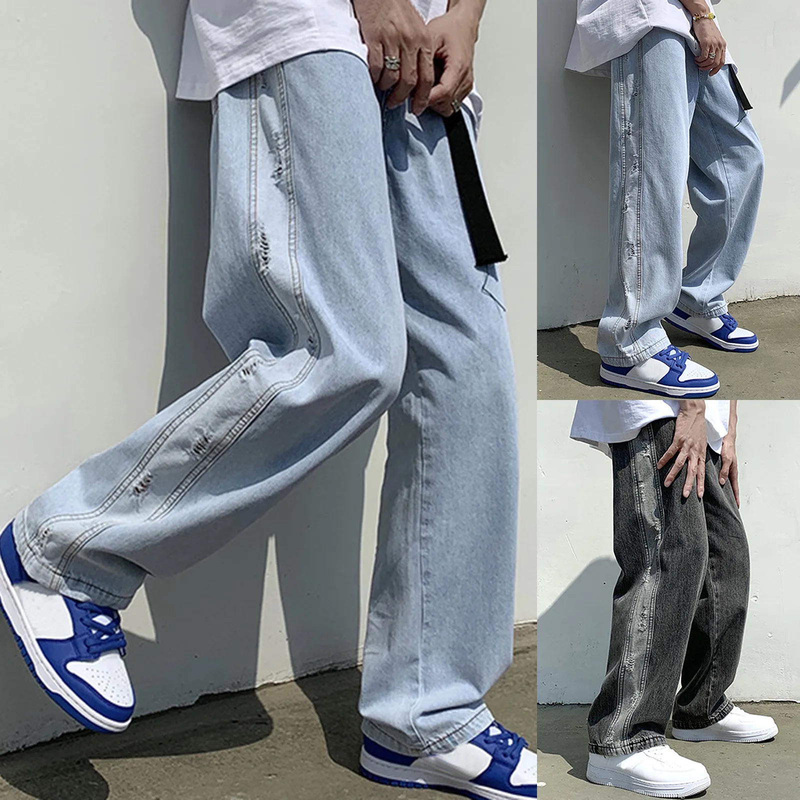 Мужские джинсы модные свободные брюки большого размера повседневные уличные