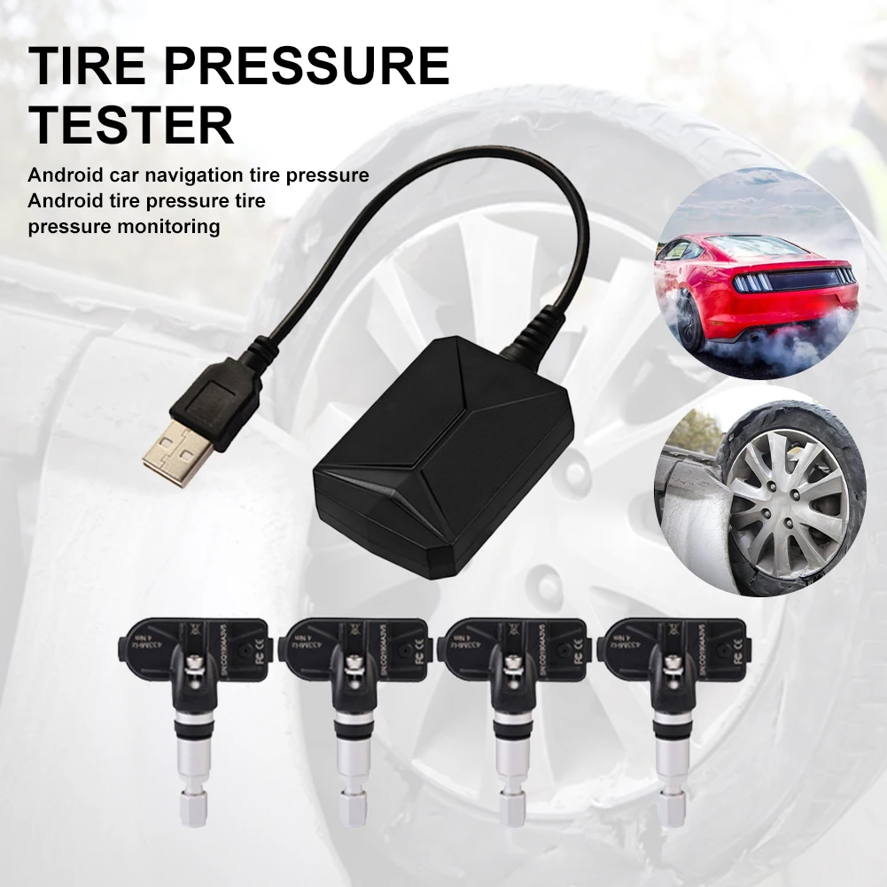 

USB Tire Pressure Monitoring System Check Tool TPMS Temperatue Monitor IP67 with External/Internal Sensor for Android Navigation