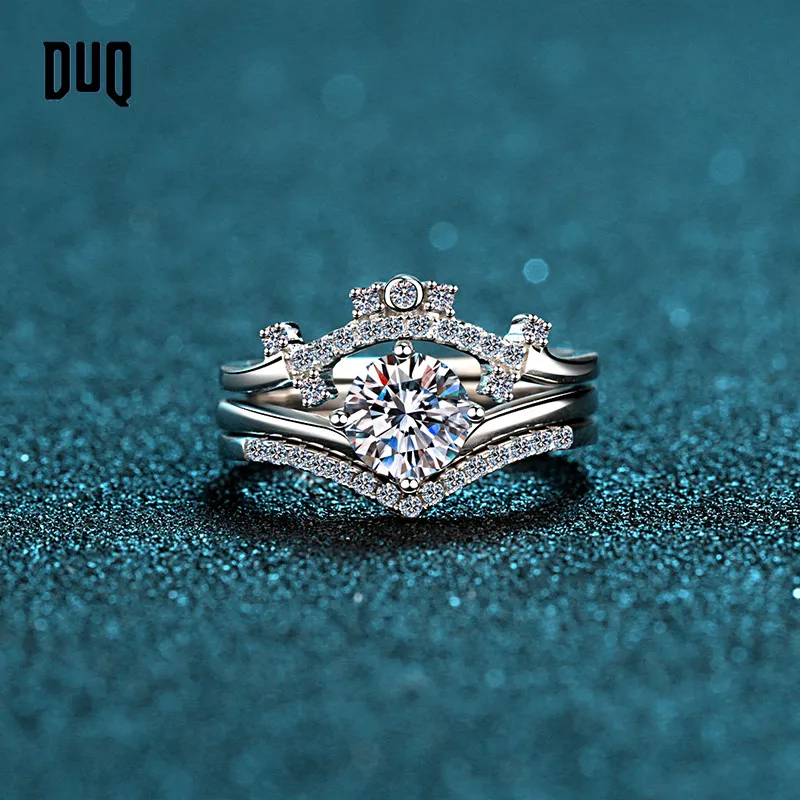 

DUQ 0.8 ct Moissanite, Ring Set 3,Sterling Silver925, fashion elegant jewelry,birthday gift,party fine rings,classic style