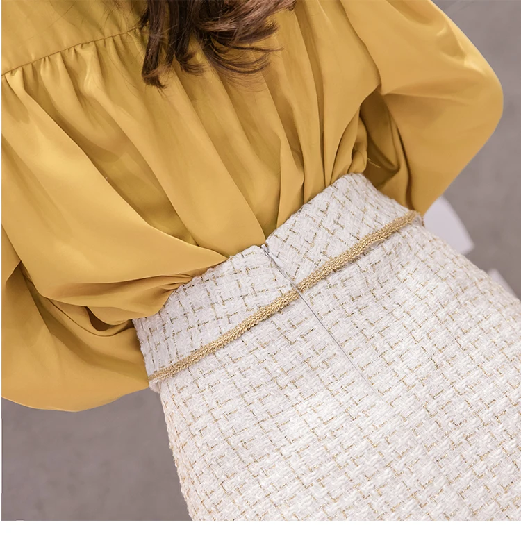 SMTHMA Winter tweed tassel skirts women high waist plaid black women's skirt korean chic mini short skirt faldas mujer moda