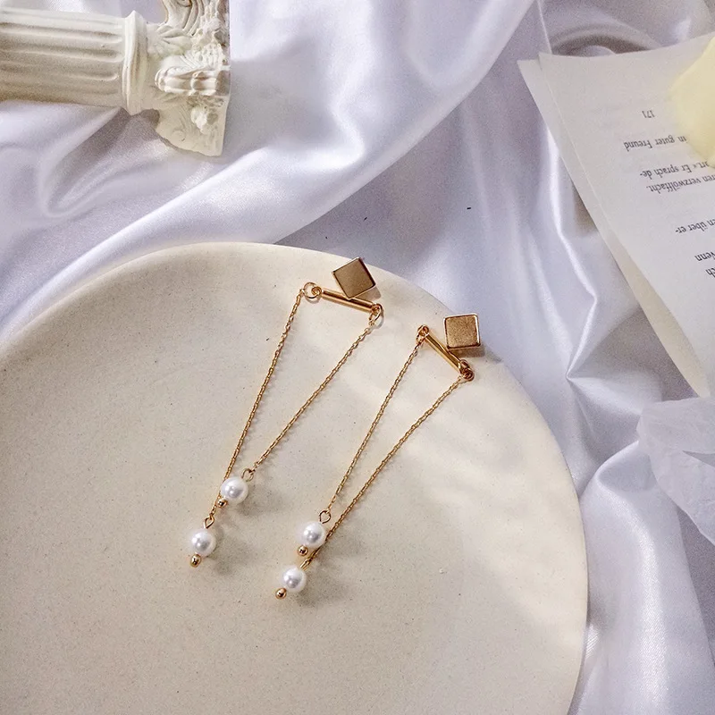 

Korean Earrings Pearl Online Celebrity Earrings 2021 New Tide Long Temperament Niche Show Face Thin Wild Ear Jewelry Women