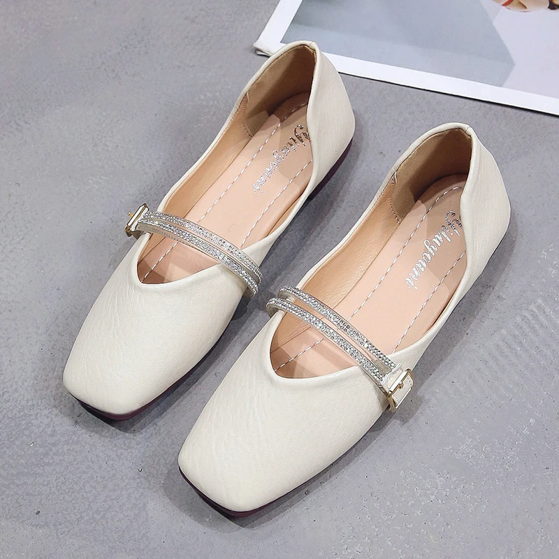 

Fashion Flat Shoes Women Solid Color Shiny Rhinestone Shallow Mouth Square Toe Slip-On Casual Flats Shoe Sapato Feminino W33-46