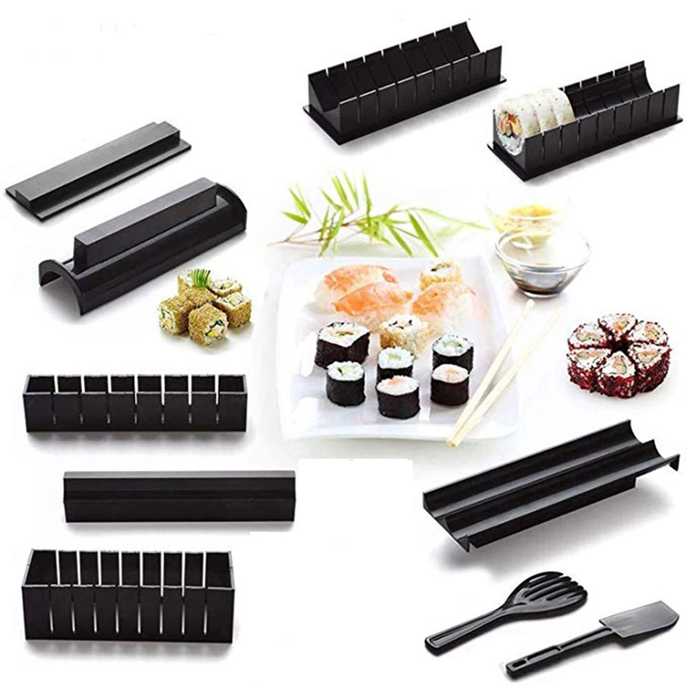 

KKmoon 10 PCS Sushi Making Kit Rice Roll Maker DIY Sushi Mold with Different-Shaped Molds Fork Spatula Home Sushi Making Tool