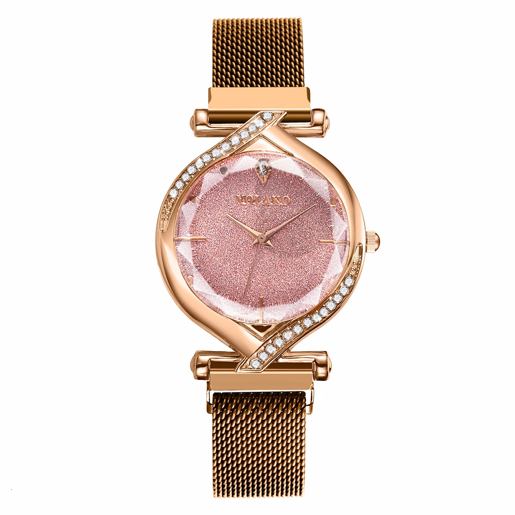 rose gold pink Лидер продаж женские часы с магнитной пряжкой звездное небо роскошные женские кварцевые часы из нержавеющей стали часы Relogio Feminino - Color: rose gold pink