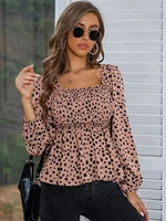 new high quality early spring printed chiffon pullover square collar sexy temperament slim fit womens shirt