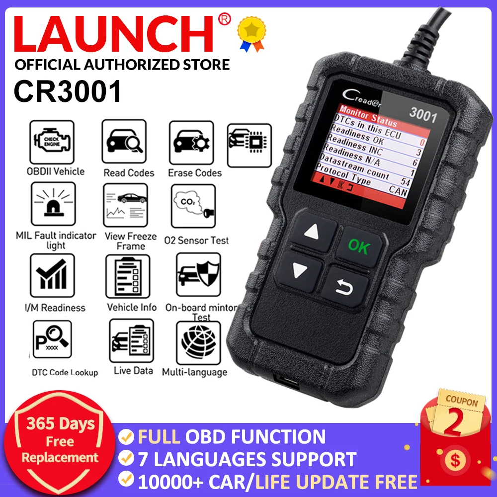 

NEW LAUNCH X431 CR3001 Full OBD2 scanner turn off engine CReader 3001 auto Diagnostic tool PK ELM327 code reader Scan tool