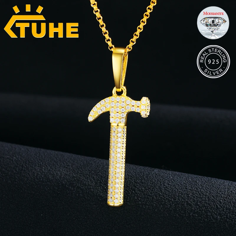 

Fashion Hammer Top Quality 100% 925 Sterling Silver Moissanite Pendant Necklace For Women Hip Hop Jewelry Fine Drop Shipping