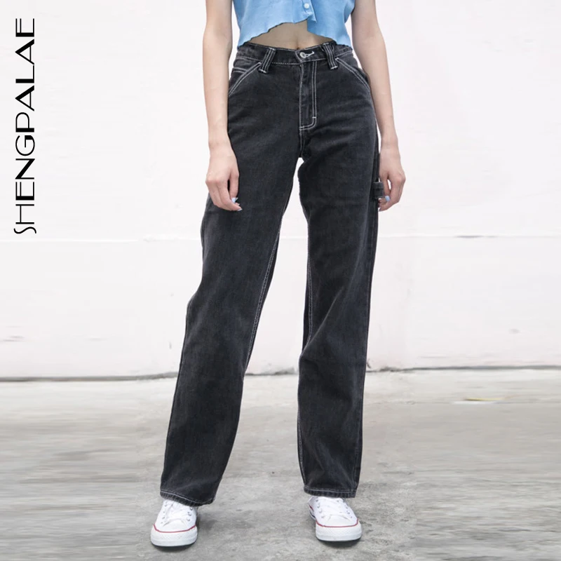 

SHENGPALAE 2021 New Summer Casual Jeans Woman Long Trousers Cowboy Female Loose Streetwear High Waist Straight Pants ZA3972