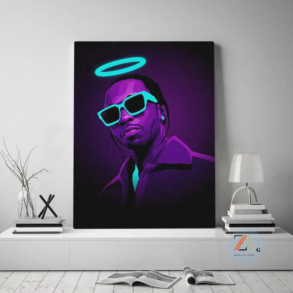 

Pop Art Smoke Neon poster framed wooden canvas wall art living room decorative engraving home bedroom frame decorative painting