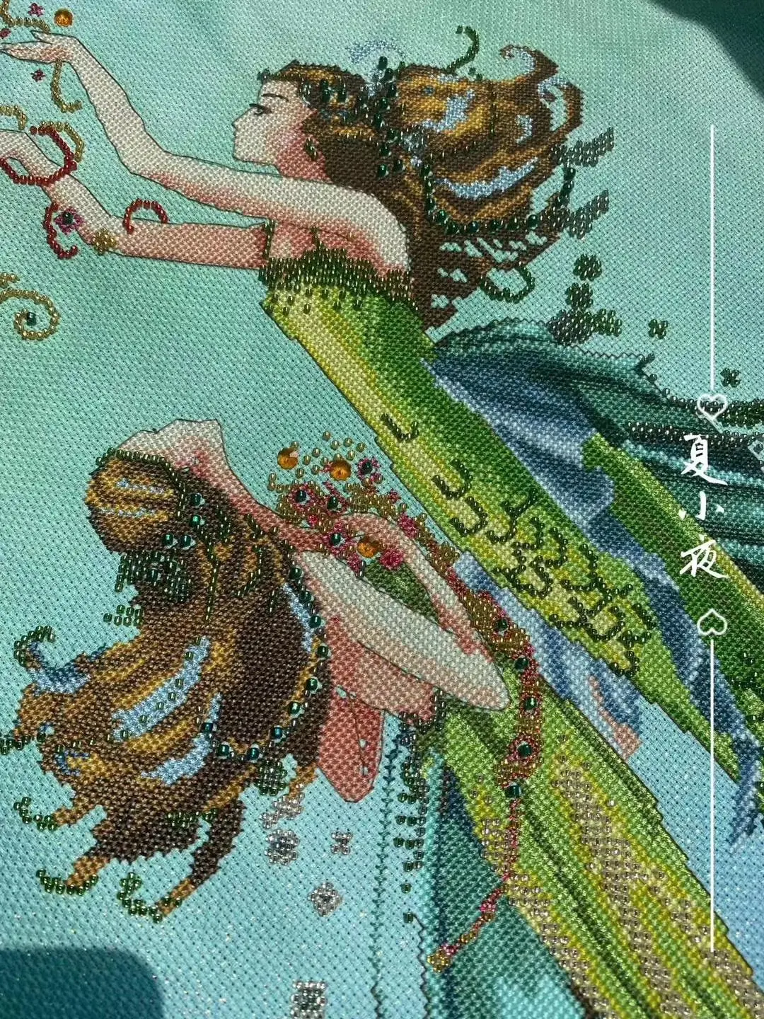 

MD two fish girl Colorfually fabric Counted Cross Stitch 14CT 28CT Cross Stitch Kits Embroidery Needlework Sets
