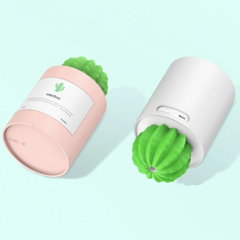 

USB Air Humidifier Cactus Timing Aromatherapy Diffuser 280Ml Mist Maker Fogger Mini Roma Diffuser with Night Light