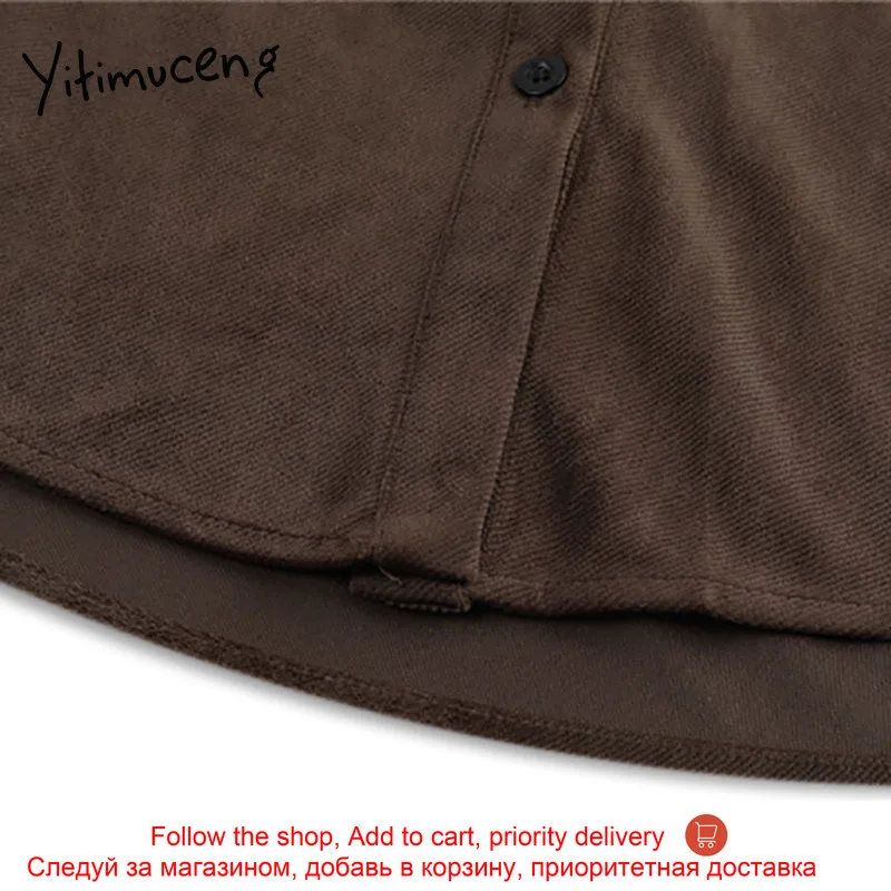 

Yitimuceng Button Blouse Women Solid Vintage Shirts Spring 2021 Peter Pan Collar Corduroy Single Breasted Fashion Clothes Tops