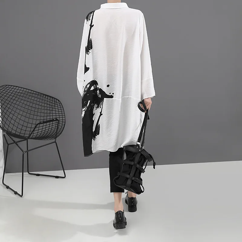 KALENMOS Oversize Shirt Dress Women Spring Lapel Loose Mid-length Dresses Boyfriend Single Breasted Work Long Sleeve Streetwear | Женская