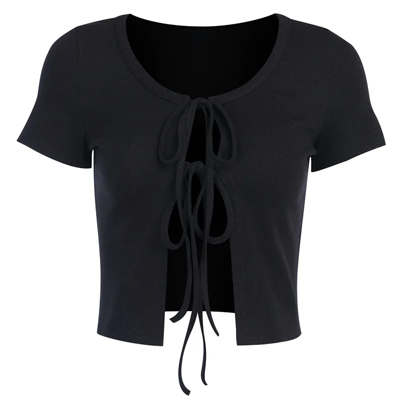 

Summer New Short Sleeved Women Top Navel Cardigan T Shirt