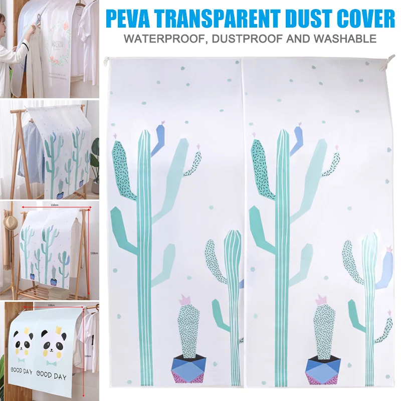 

Newly Non-woven Jackets Dust Cover Hanging Wardrobe Closet Storage Bags Translucent Clothing Dust Covers FIF66