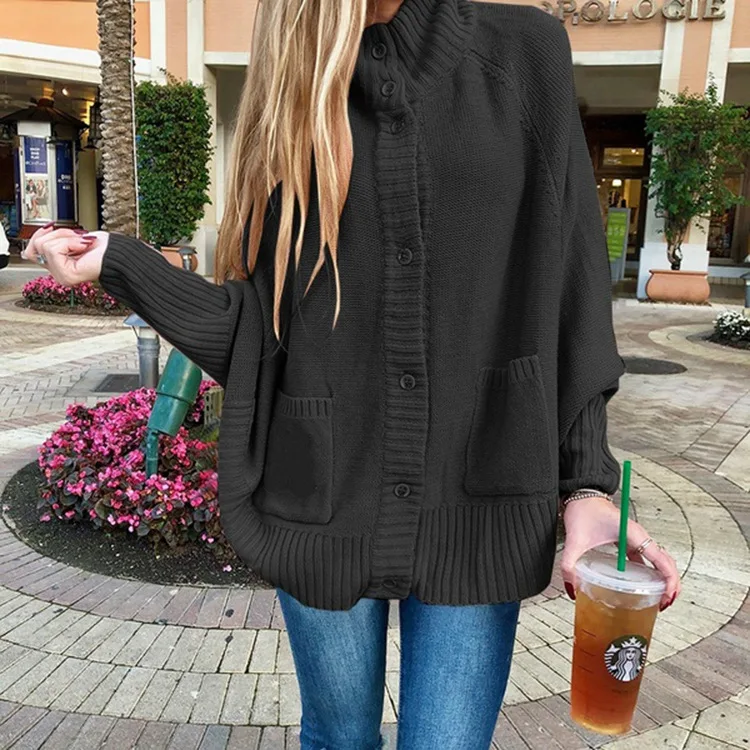 KALENMOS Winter Clothes Women Sweater 5XL Plus Size Half-high Collar Loose Bat Sleeve Solid Color Cardigan Turtleneck |