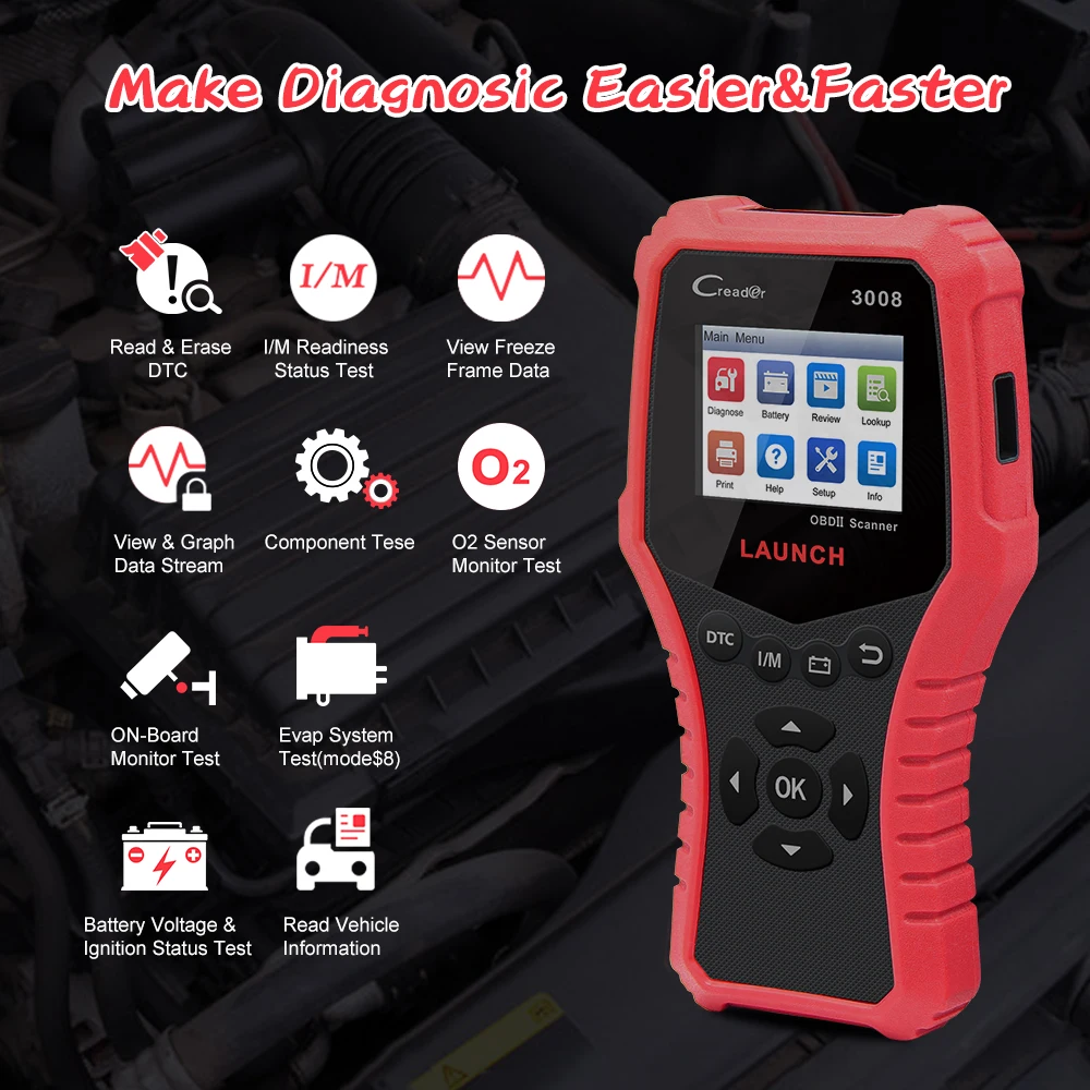 LAUNCH CR3008 OBD2 Универсальный Полный OBD 2 двигатель автомобиля диагностический сканер
