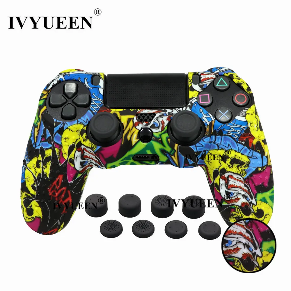 IVYUEEN 9 в 1 Шипованный силиконовый защитный чехол для sony Dualshock 4 PS4 Pro тонкий контроллер с 8 аналоговыми рукоятками - Цвет: Graffiti D