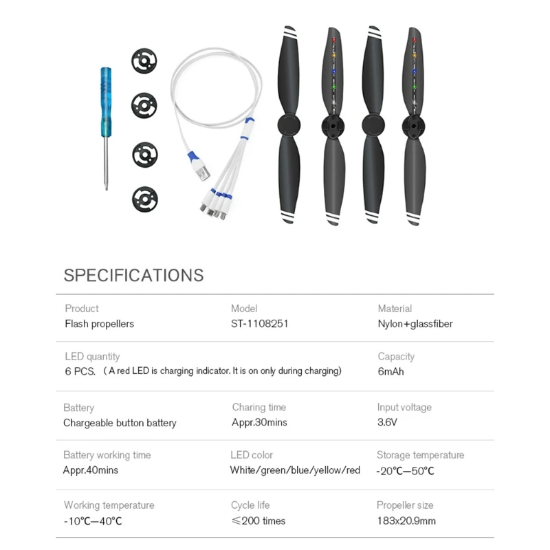 

Rechargeable LED Light Flash Low-Noise Foldable Quick-Release Propellers with USB Cable Compatible for Mavic Air 2 Drone