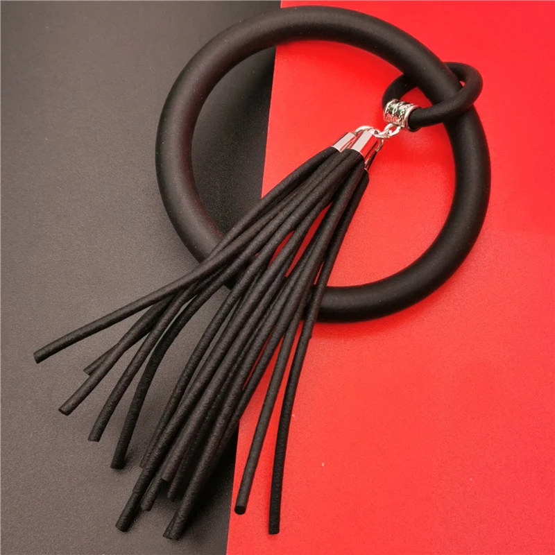 

Marliwoo NEW Tassel Bangles Black Leather Bracelet For Women Fashion Boho Jewelry Silicone Bracelets Charm Festival Accessories