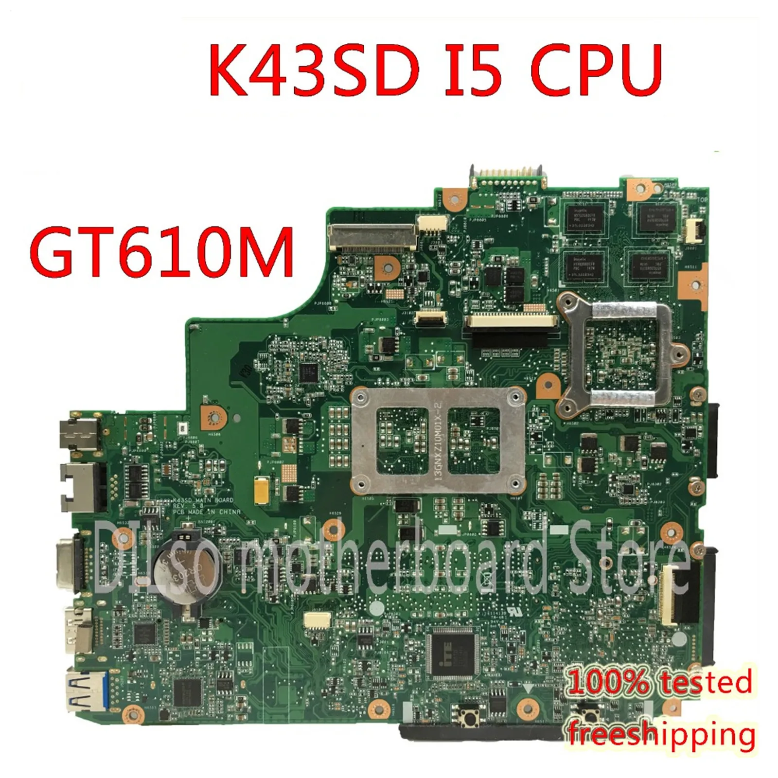 

KEFU K43SD Laptop Motherboard For ASUS K43SD K43E P43E A43E Mianboard Original REV5.0 GT610M HM65 I5-2410M Test Motherboard