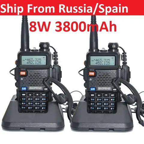 Рация Baofeng uv-5r, 5 Вт/8 Вт, 1800 мА ч, 2 шт., батарея 3800, двухсторонняя радиосвязь, Любительский радиокоммуникатор для любительского радио, Baofeng uv 5r